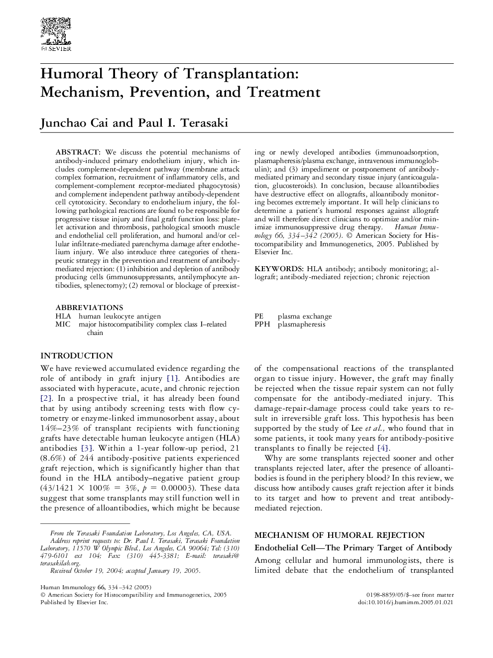 Humoral Theory of Transplantation: Mechanism, Prevention, and Treatment