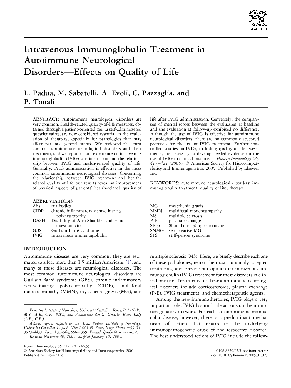 Intravenous Immunoglobulin Treatment in Autoimmune Neurological Disorders-Effects on Quality of Life