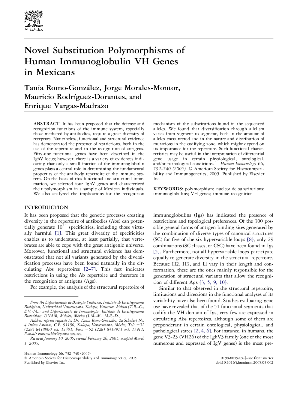 Novel Substitution Polymorphisms of Human Immunoglobulin VH Genes in Mexicans