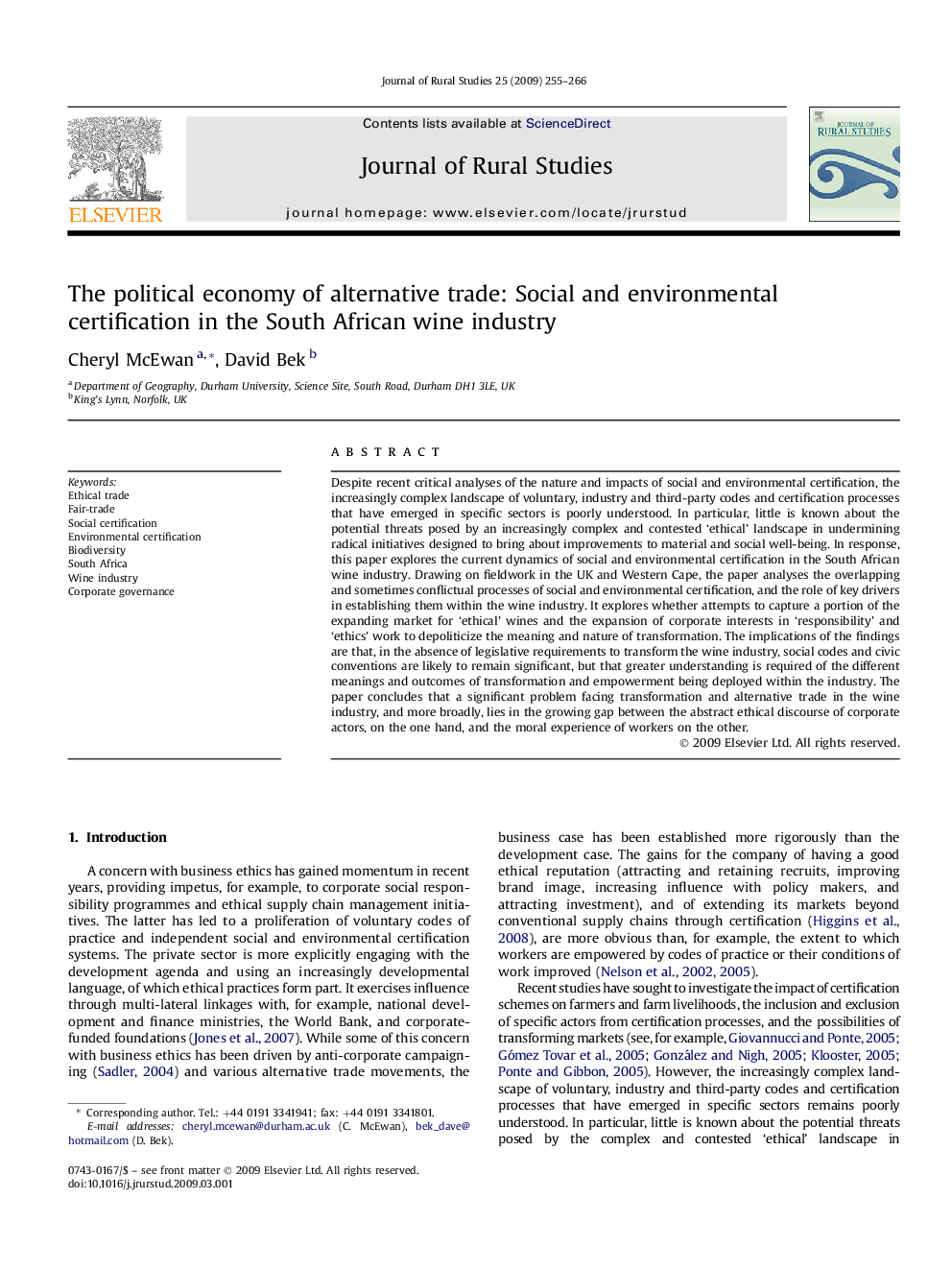 The political economy of alternative trade: Social and environmental certification in the South African wine industry