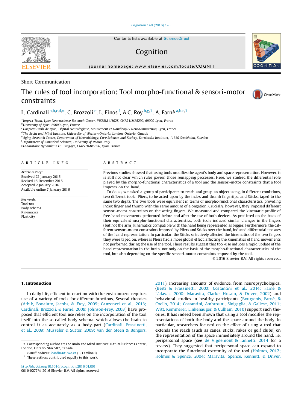 The rules of tool incorporation: Tool morpho-functional & sensori-motor constraints