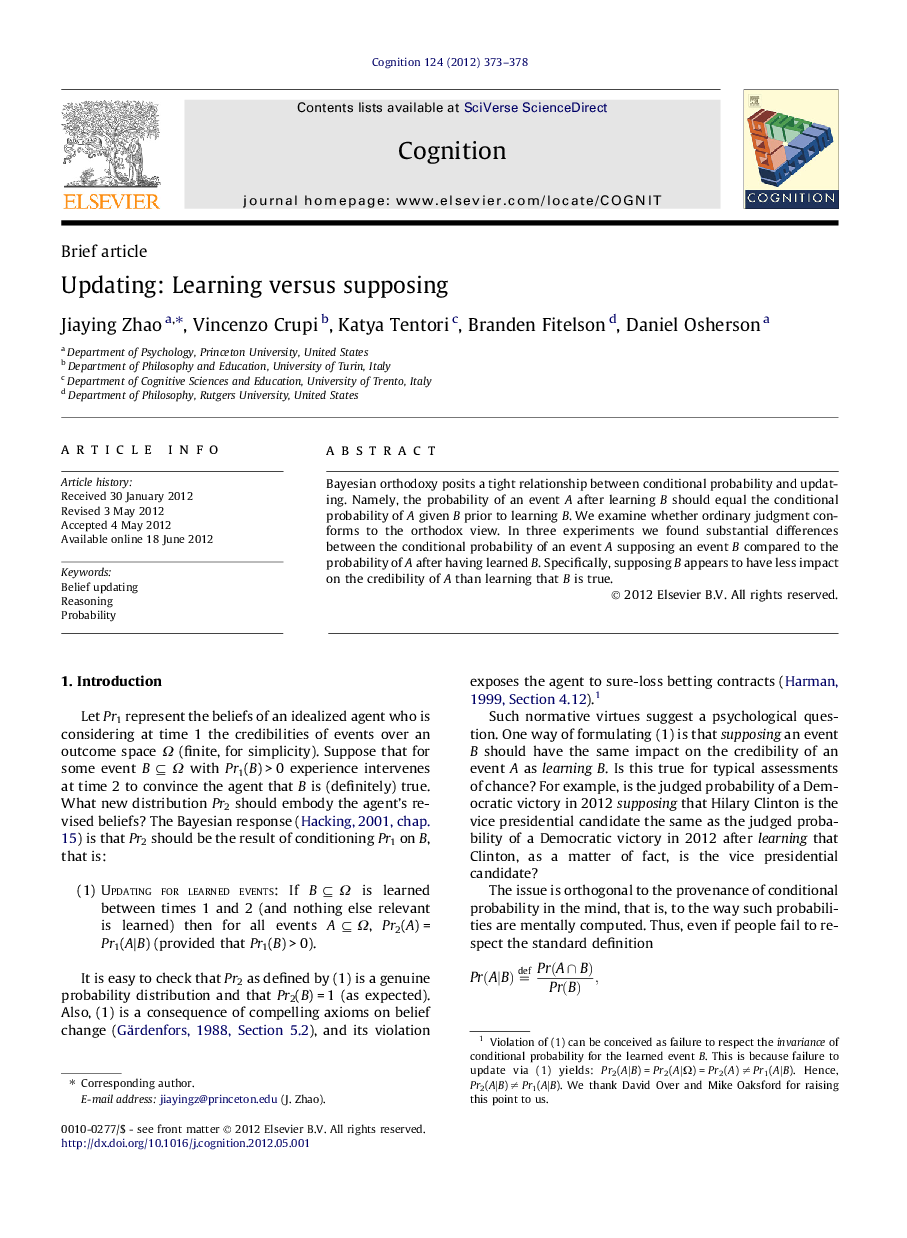 Updating: Learning versus supposing