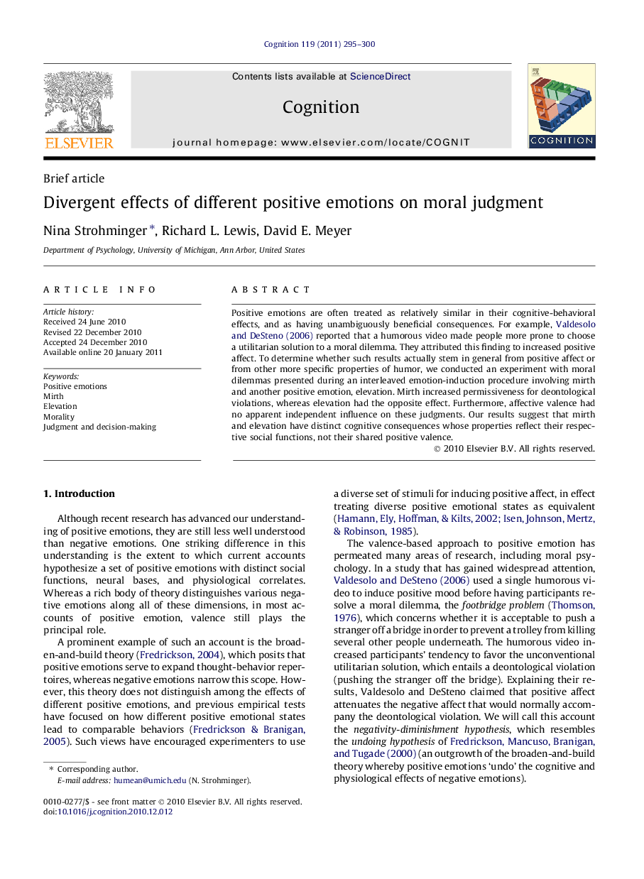 Divergent effects of different positive emotions on moral judgment