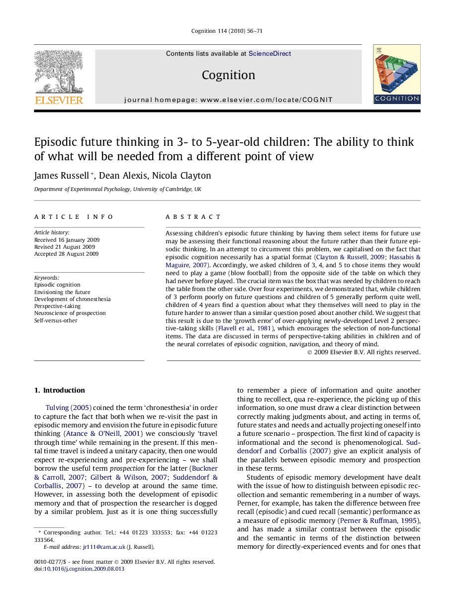 Episodic future thinking in 3- to 5-year-old children: The ability to think of what will be needed from a different point of view