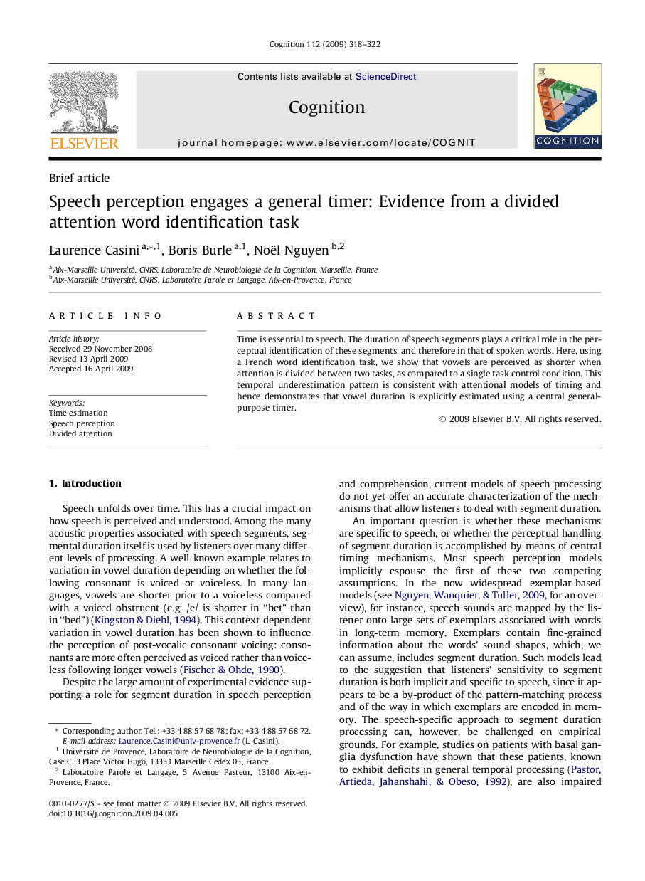 Speech perception engages a general timer: Evidence from a divided attention word identification task