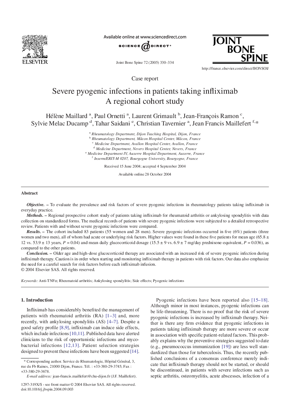 Severe pyogenic infections in patients taking infliximab