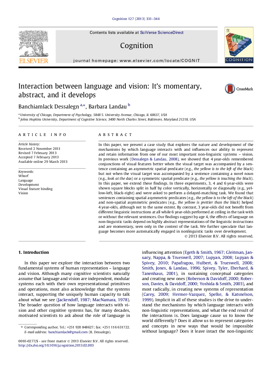 Interaction between language and vision: It’s momentary, abstract, and it develops