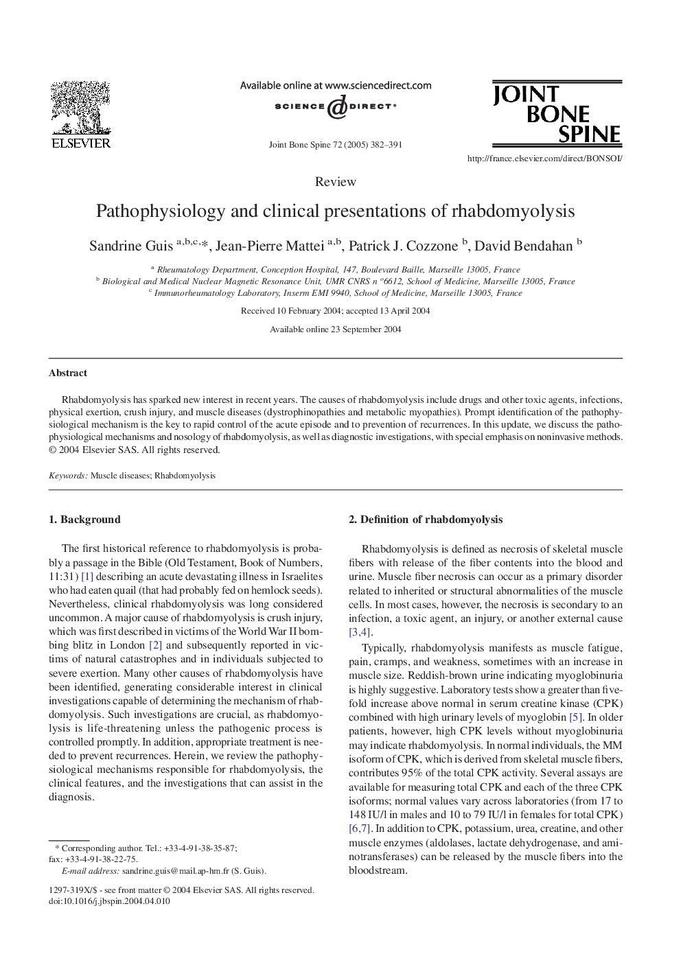 Pathophysiology and clinical presentations of rhabdomyolysis