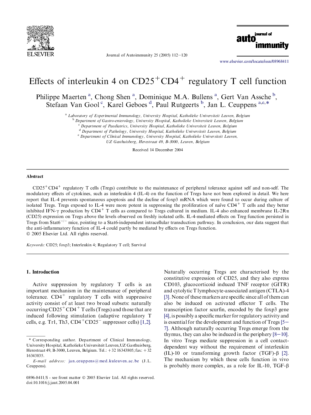 Effects of interleukin 4 on CD25+CD4+ regulatory T cell function