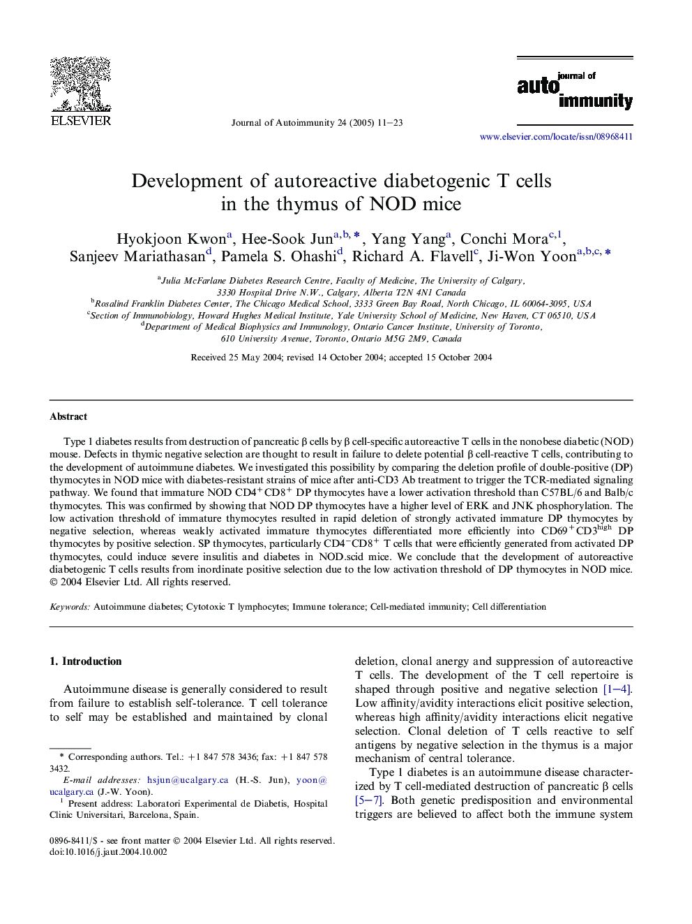 Development of autoreactive diabetogenic T cells in the thymus of NOD mice