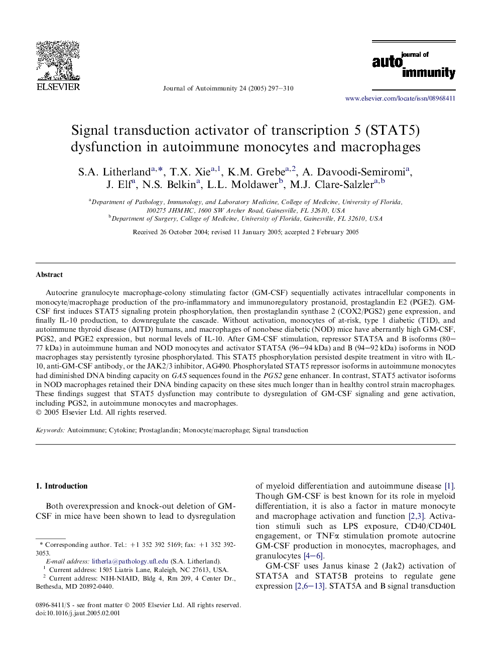 Signal transduction activator of transcription 5 (STAT5) dysfunction in autoimmune monocytes and macrophages