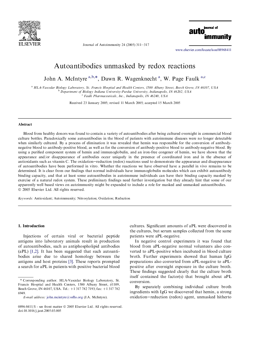 Autoantibodies unmasked by redox reactions