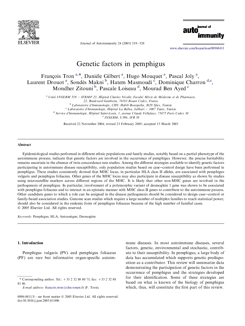 Genetic factors in pemphigus