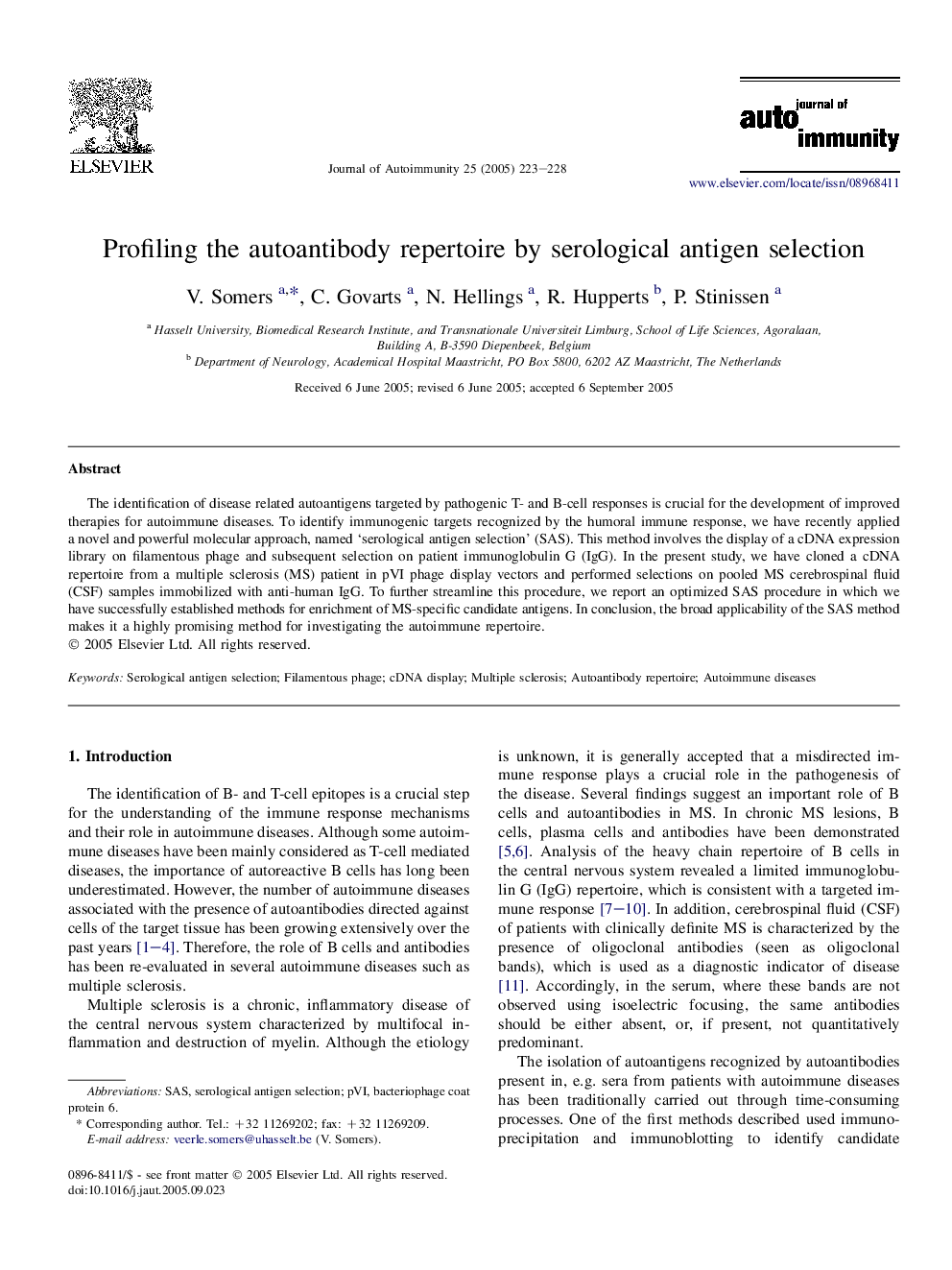 Profiling the autoantibody repertoire by serological antigen selection