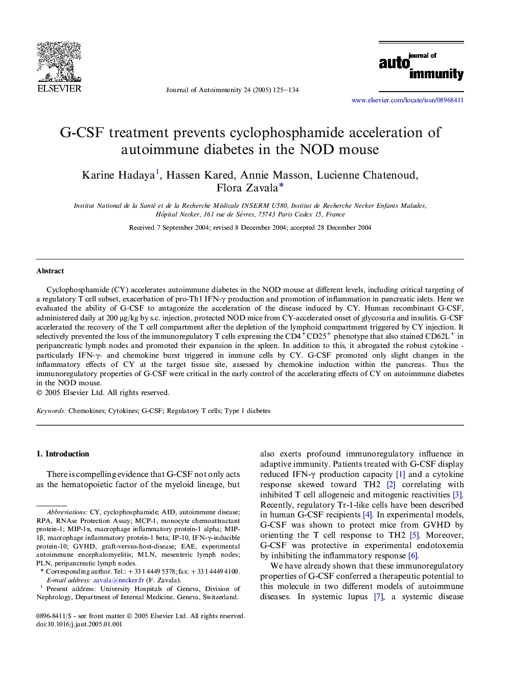 G-CSF treatment prevents cyclophosphamide acceleration of autoimmune diabetes in the NOD mouse