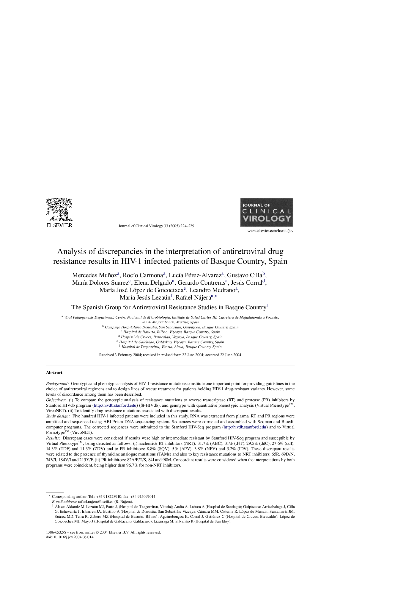 Analysis of discrepancies in the interpretation of antiretroviral drug resistance results in HIV-1 infected patients of Basque Country, Spain