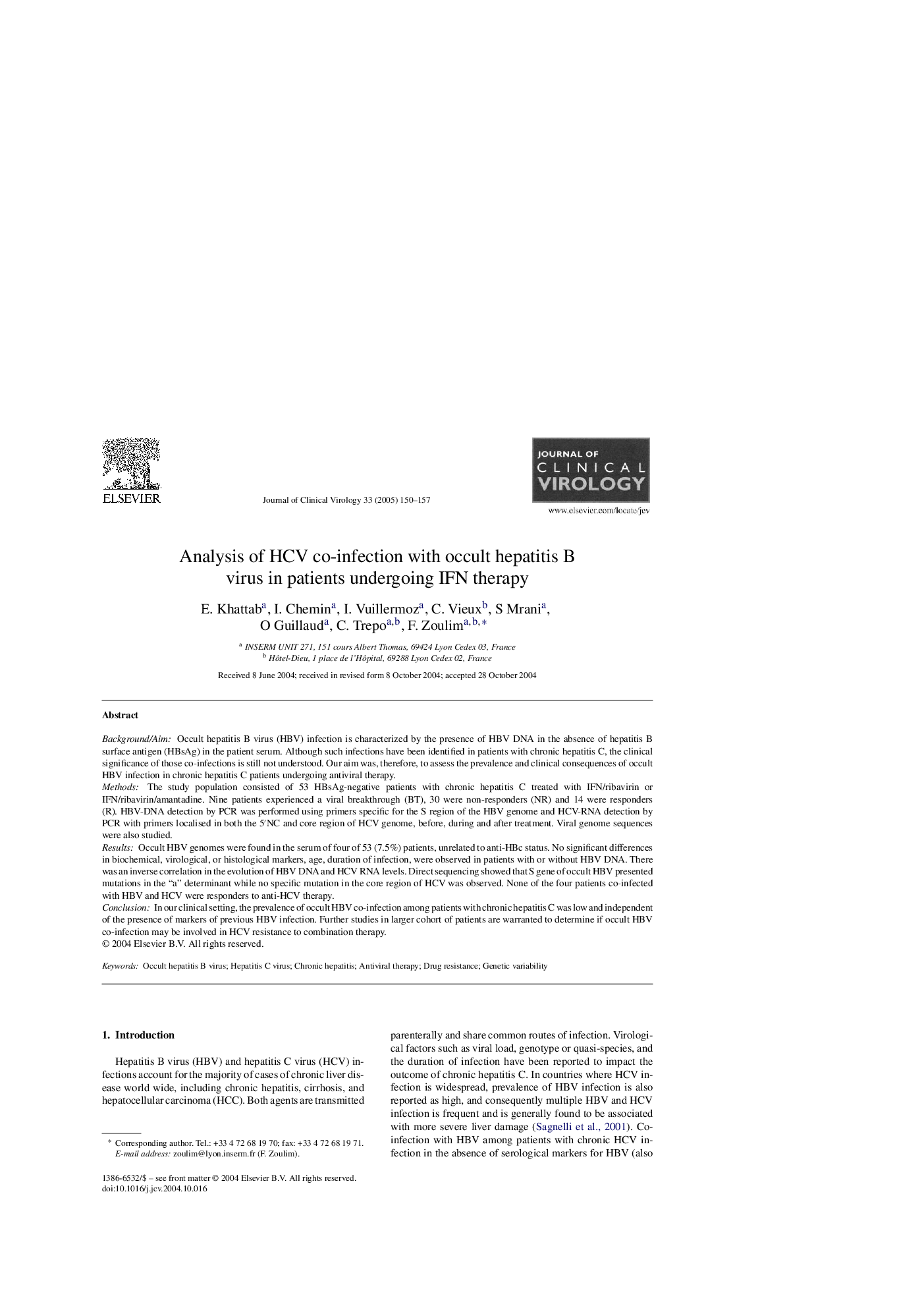 Analysis of HCV co-infection with occult hepatitis B virus in patients undergoing IFN therapy