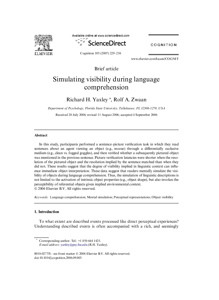 Simulating visibility during language comprehension