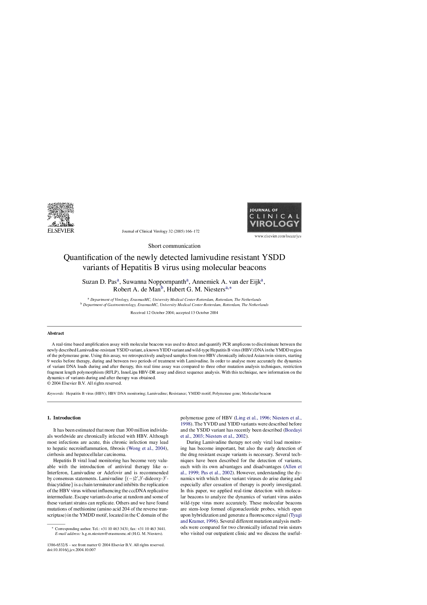 Quantification of the newly detected lamivudine resistant YSDD variants of Hepatitis B virus using molecular beacons