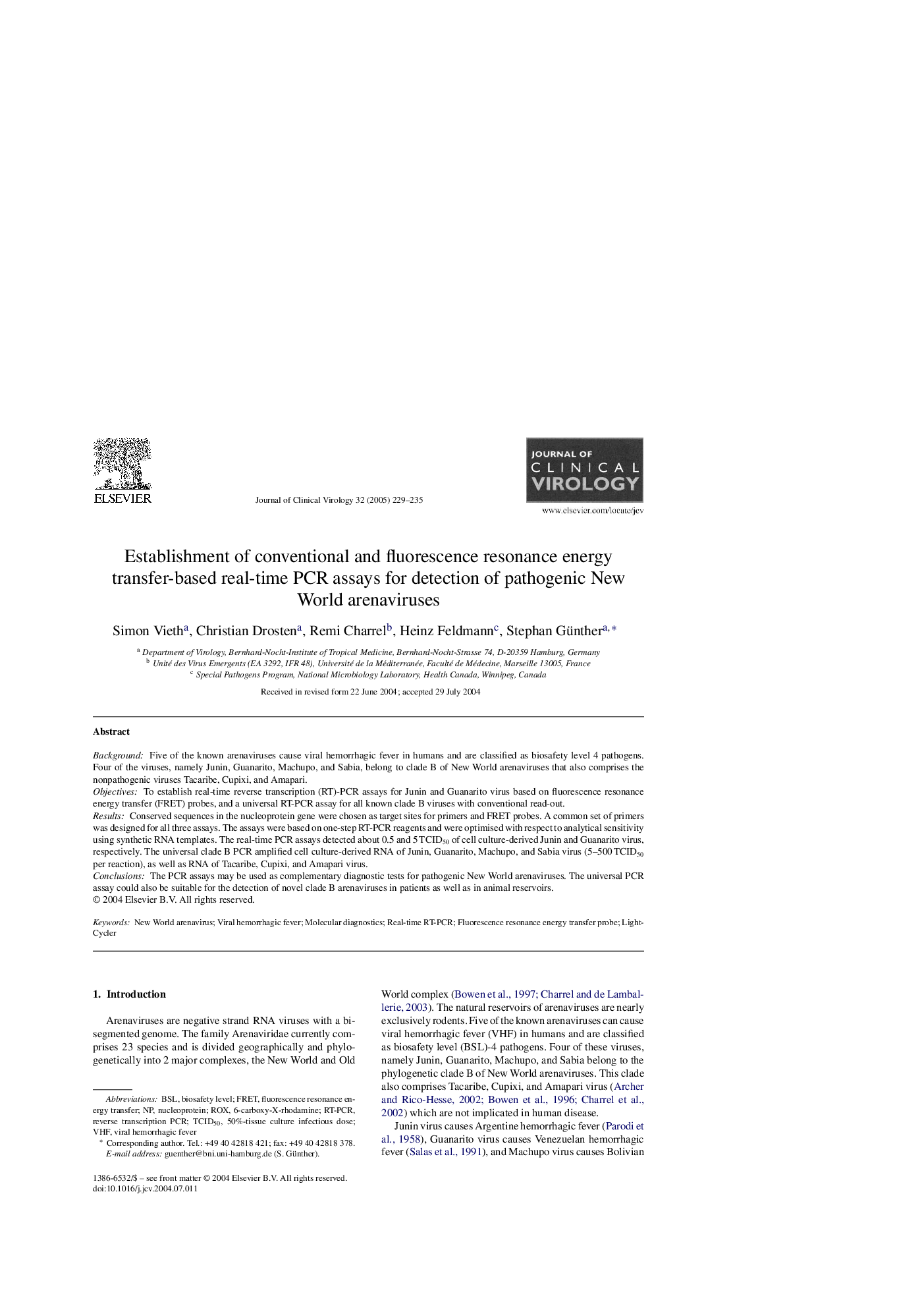 Establishment of conventional and fluorescence resonance energy transfer-based real-time PCR assays for detection of pathogenic New World arenaviruses