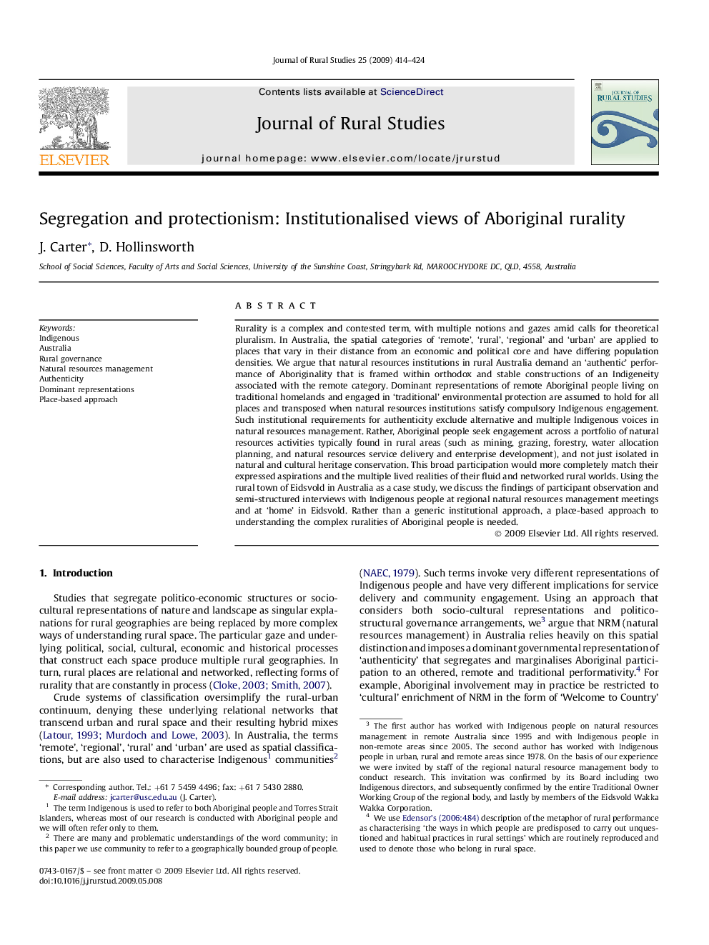 Segregation and protectionism: Institutionalised views of Aboriginal rurality