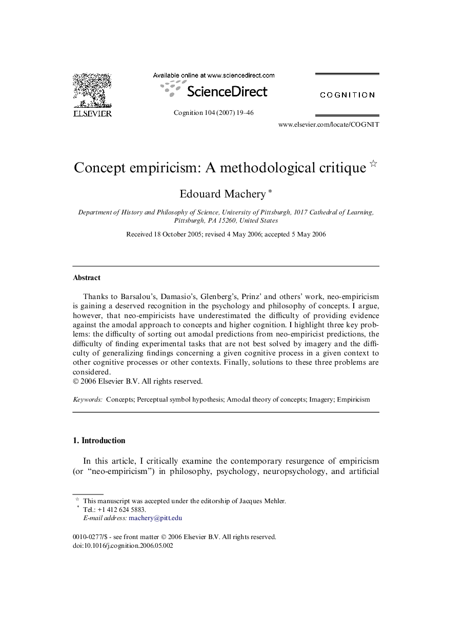 Concept empiricism: A methodological critique