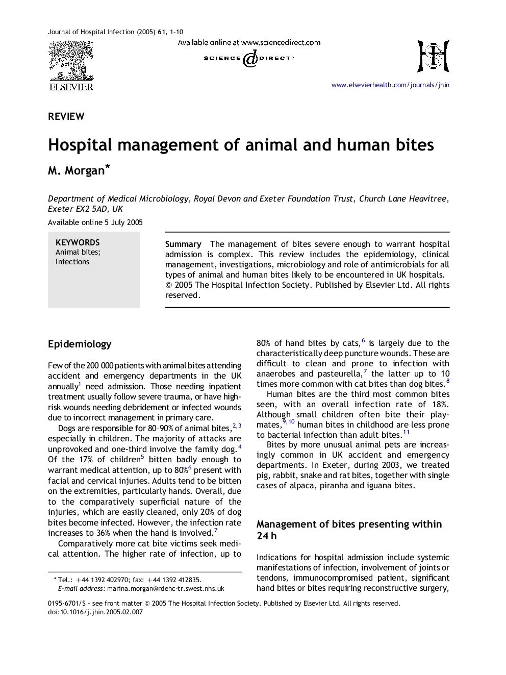 Hospital management of animal and human bites