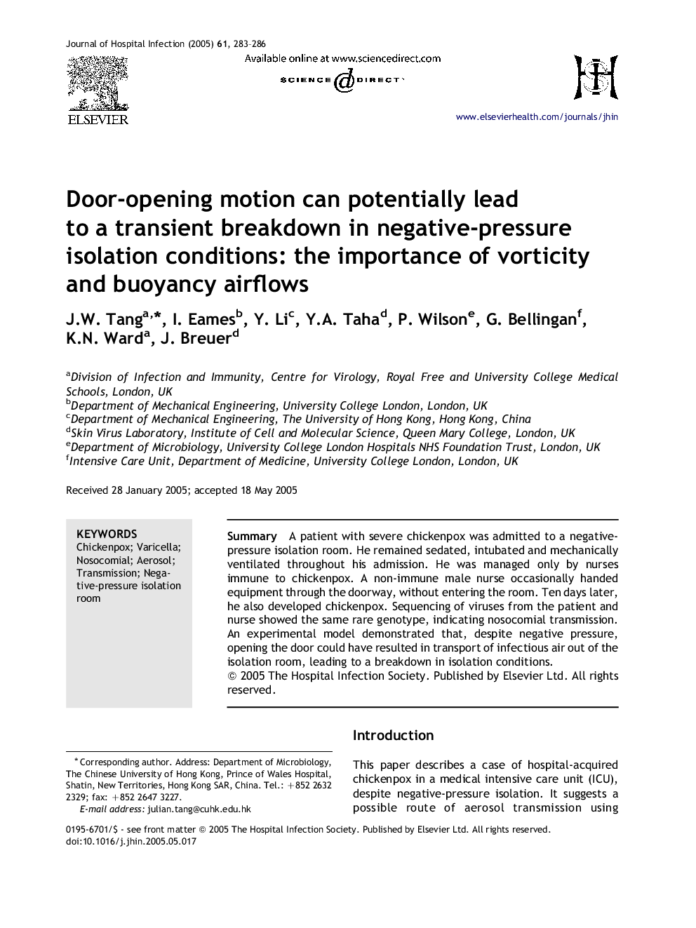 Door-opening motion can potentially lead to a transient breakdown in negative-pressure isolation conditions: the importance of vorticity and buoyancy airflows