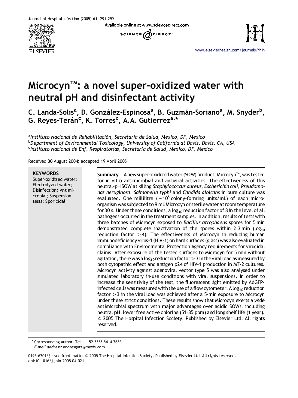 Microcyntm: a novel super-oxidized water with neutral pH and disinfectant activity