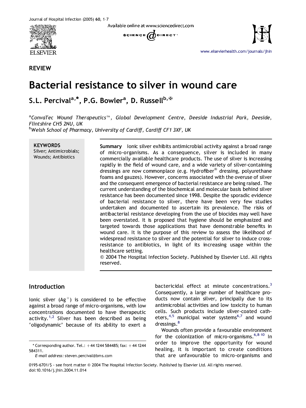 Bacterial resistance to silver in wound care