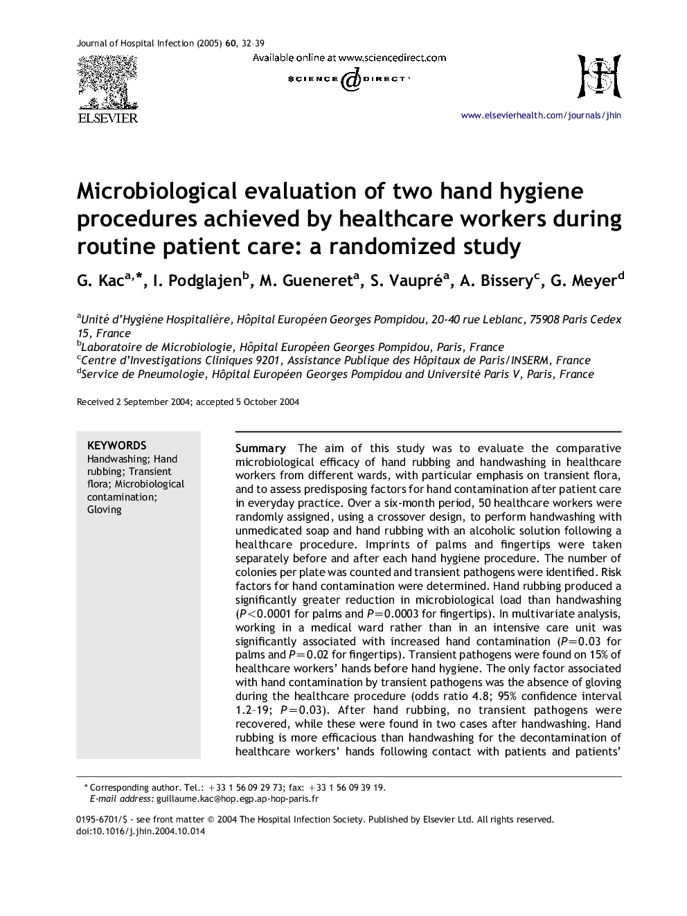 Microbiological evaluation of two hand hygiene procedures achieved by healthcare workers during routine patient care: a randomized study