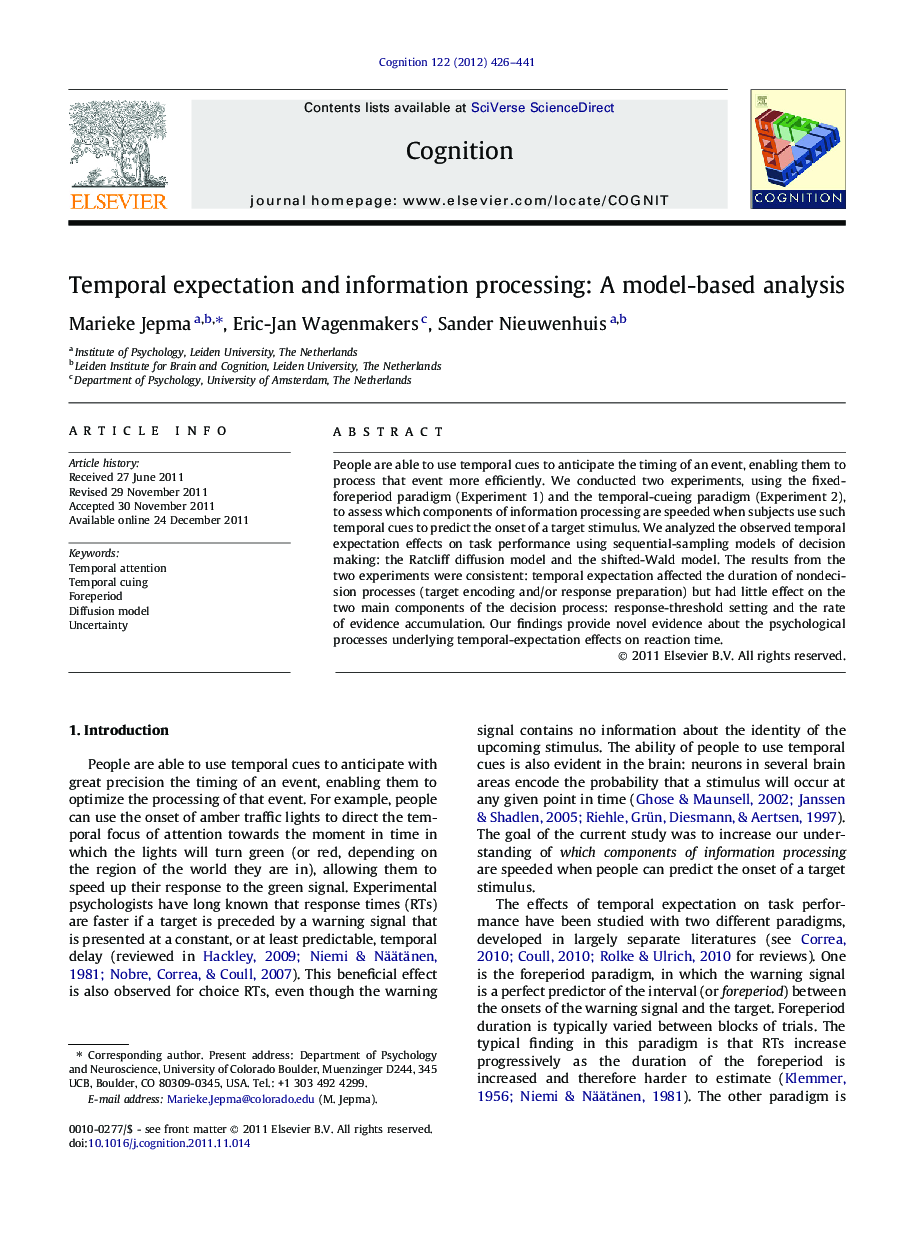 Temporal expectation and information processing: A model-based analysis