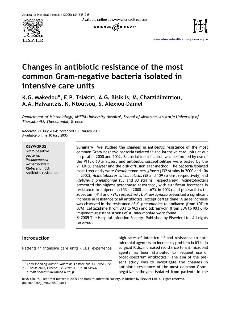 Changes in antibiotic resistance of the most common Gram-negative bacteria isolated in intensive care units