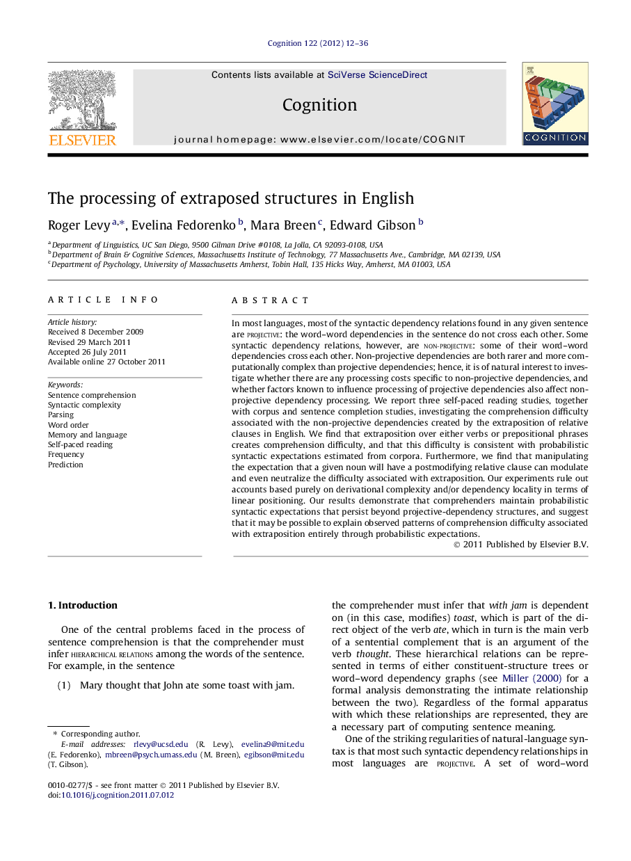 The processing of extraposed structures in English