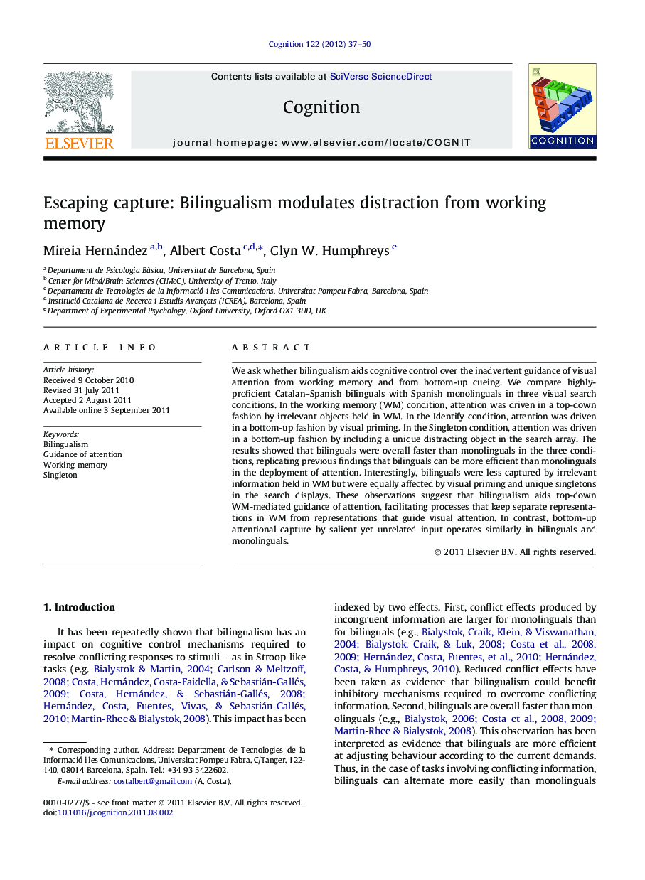 Escaping capture: Bilingualism modulates distraction from working memory