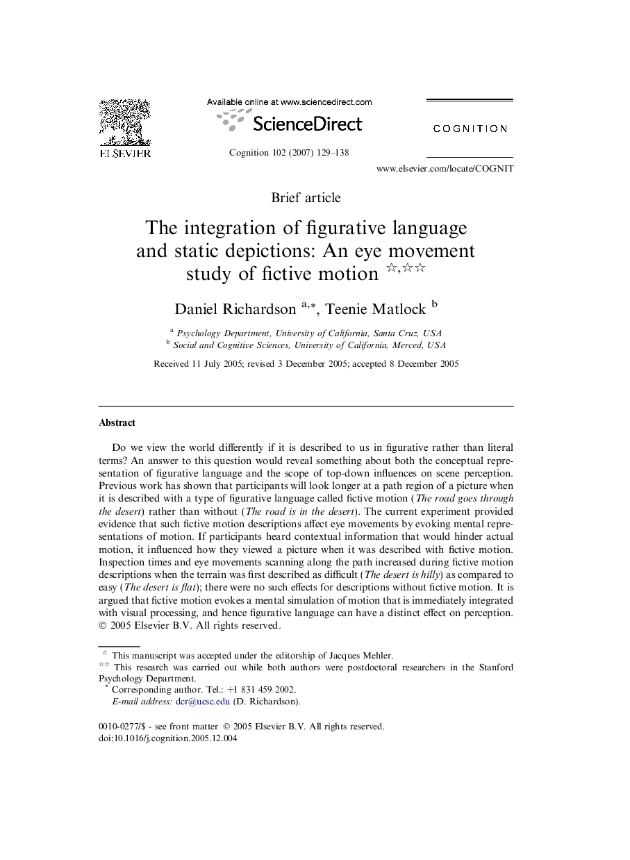 The integration of figurative language and static depictions: An eye movement study of fictive motion 