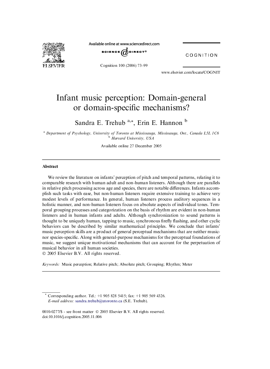 Infant music perception: Domain-general or domain-specific mechanisms?