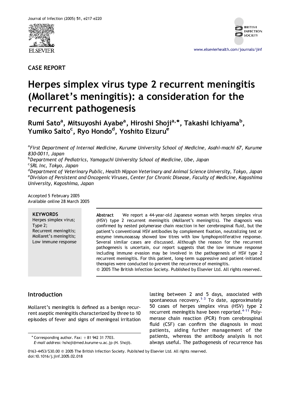 Herpes simplex virus type 2 recurrent meningitis (Mollaret's meningitis): a consideration for the recurrent pathogenesis