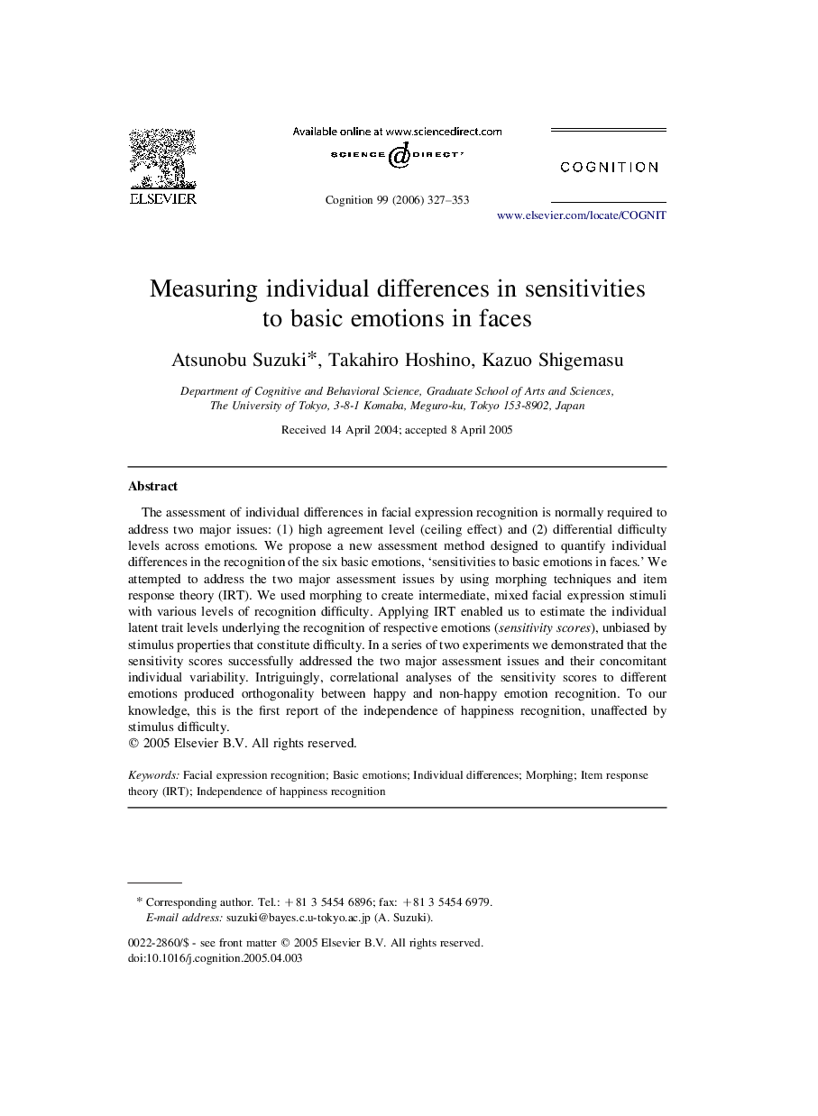 Measuring individual differences in sensitivities to basic emotions in faces