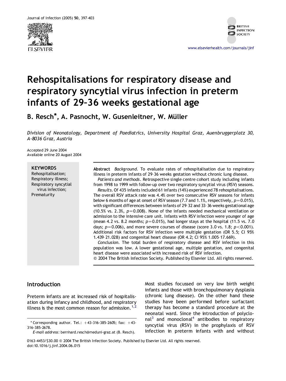 Rehospitalisations for respiratory disease and respiratory syncytial virus infection in preterm infants of 29-36 weeks gestational age