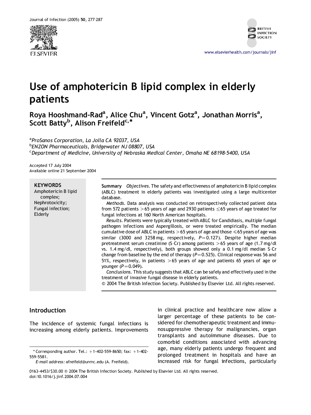 Use of amphotericin B lipid complex in elderly patients