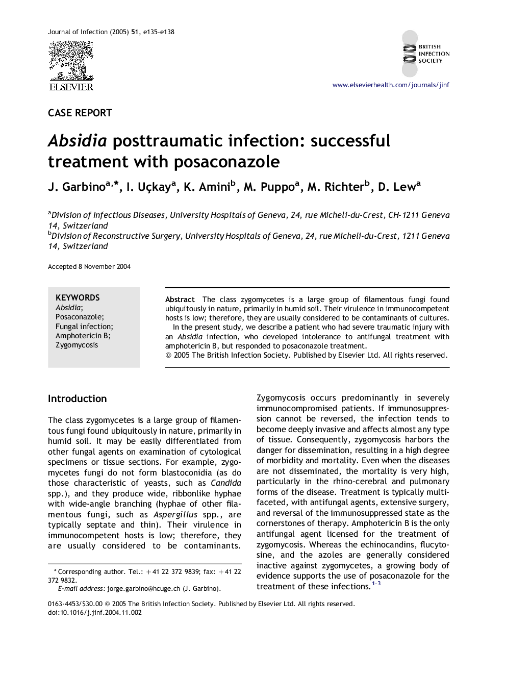 Absidia posttraumatic infection: successful treatment with posaconazole