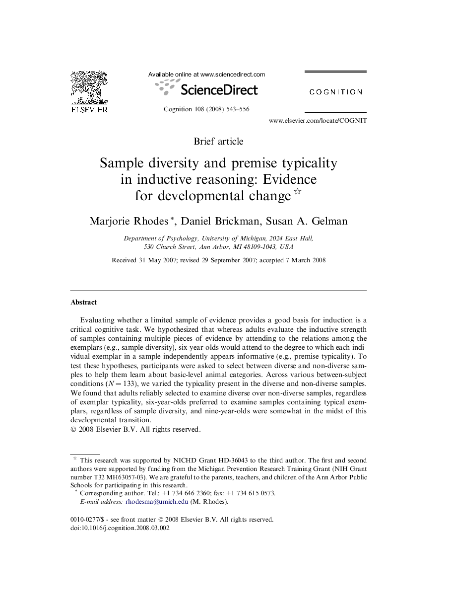 Sample diversity and premise typicality in inductive reasoning: Evidence for developmental change 