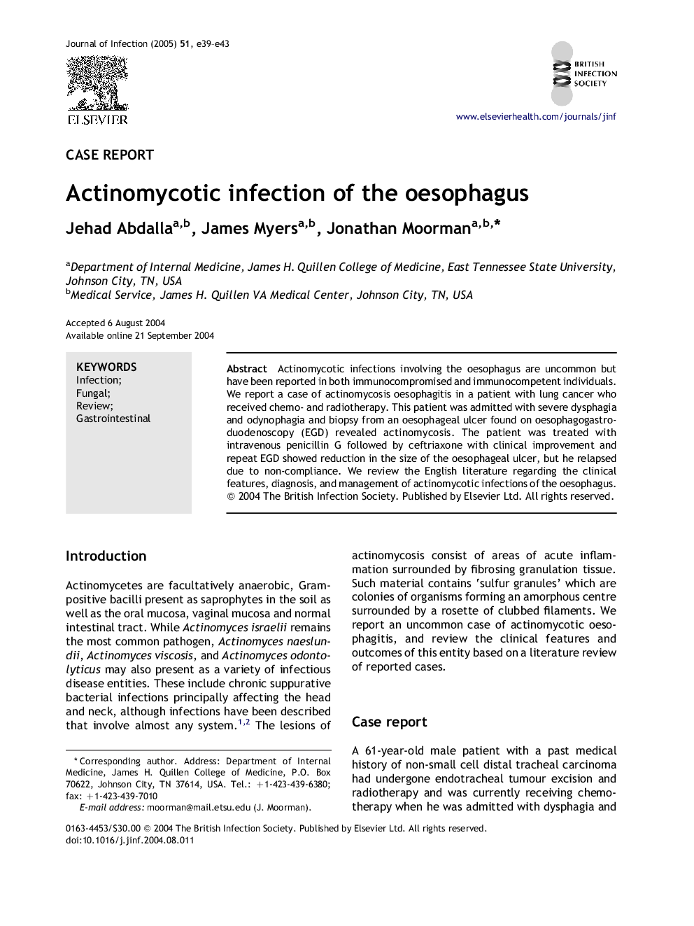 Actinomycotic infection of the oesophagus