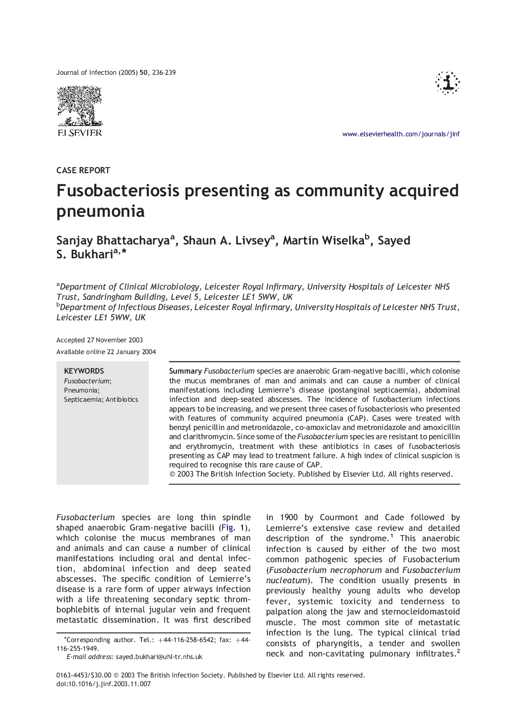 Fusobacteriosis presenting as community acquired pneumonia