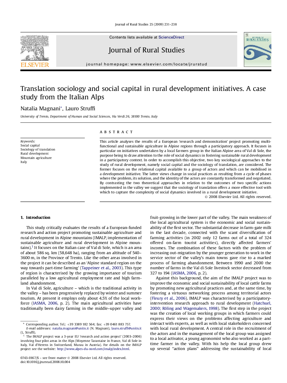 Translation sociology and social capital in rural development initiatives. A case study from the Italian Alps