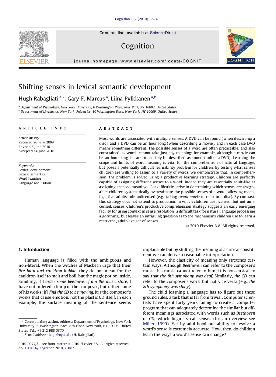 Shifting senses in lexical semantic development