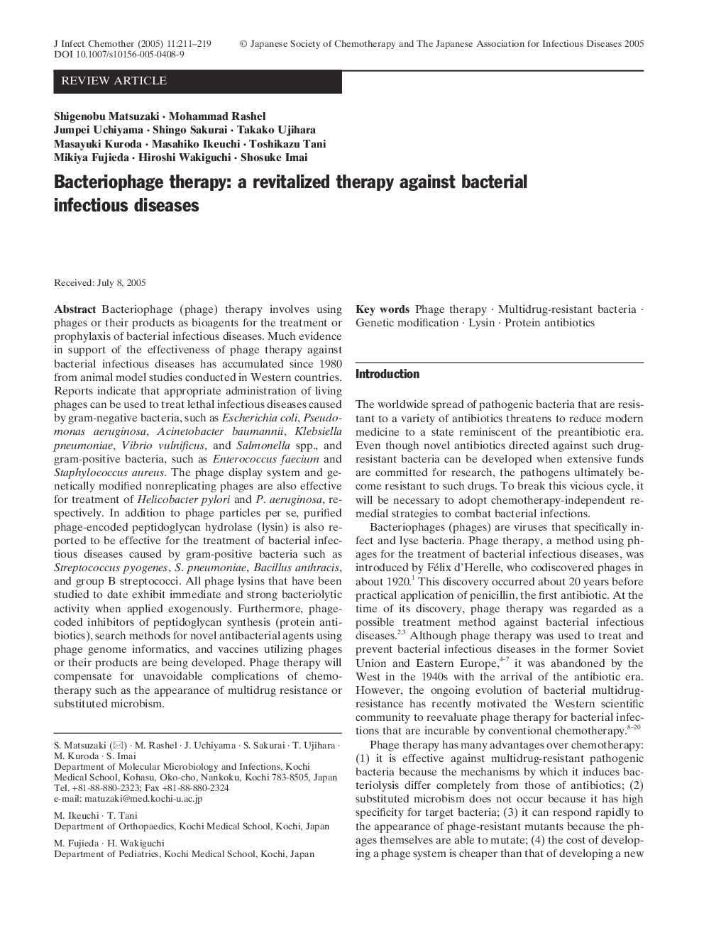 Bacteriophage therapy: a revitalized therapy against bacterial infectious diseases