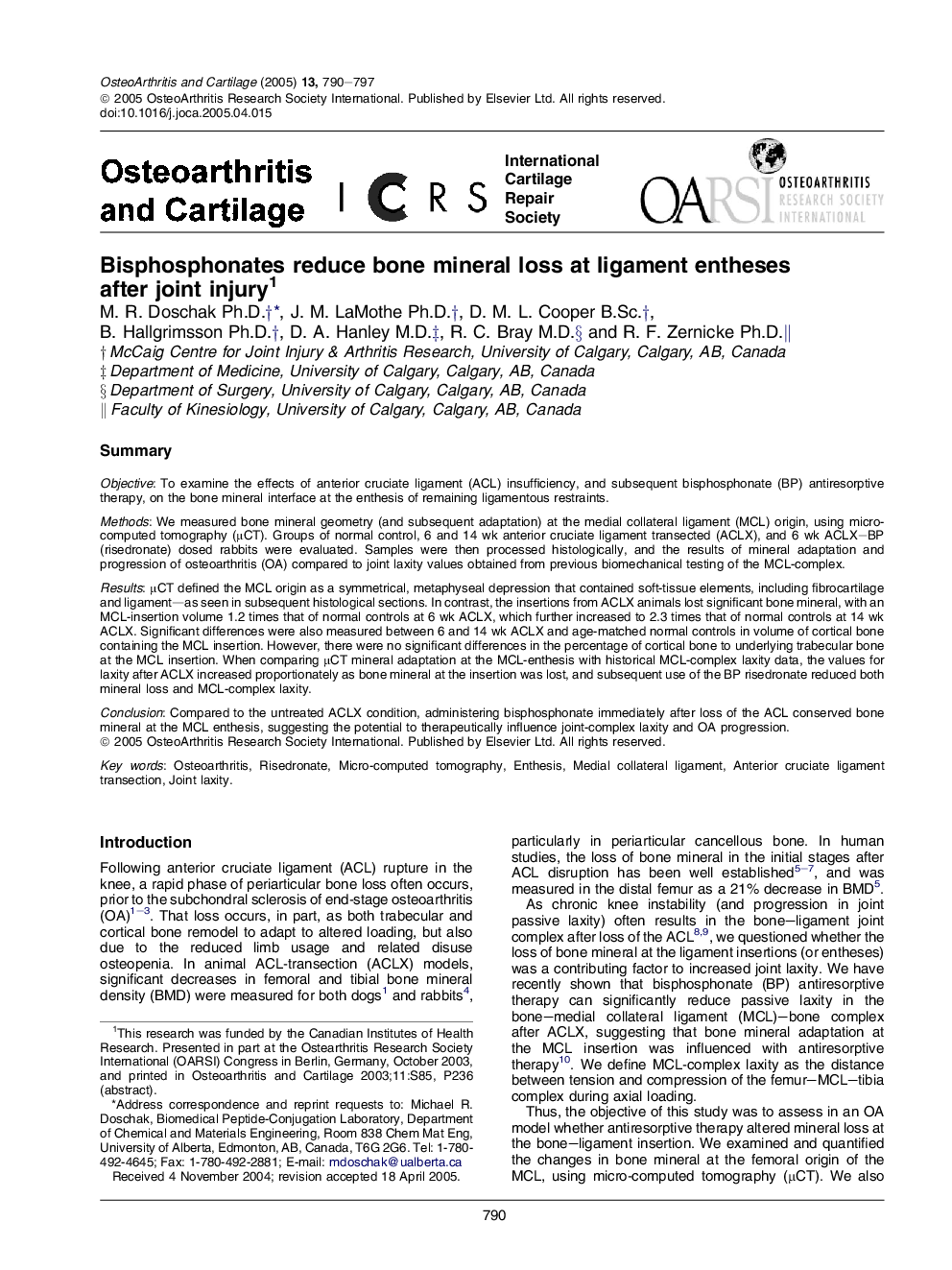 Bisphosphonates reduce bone mineral loss at ligament entheses after joint injury