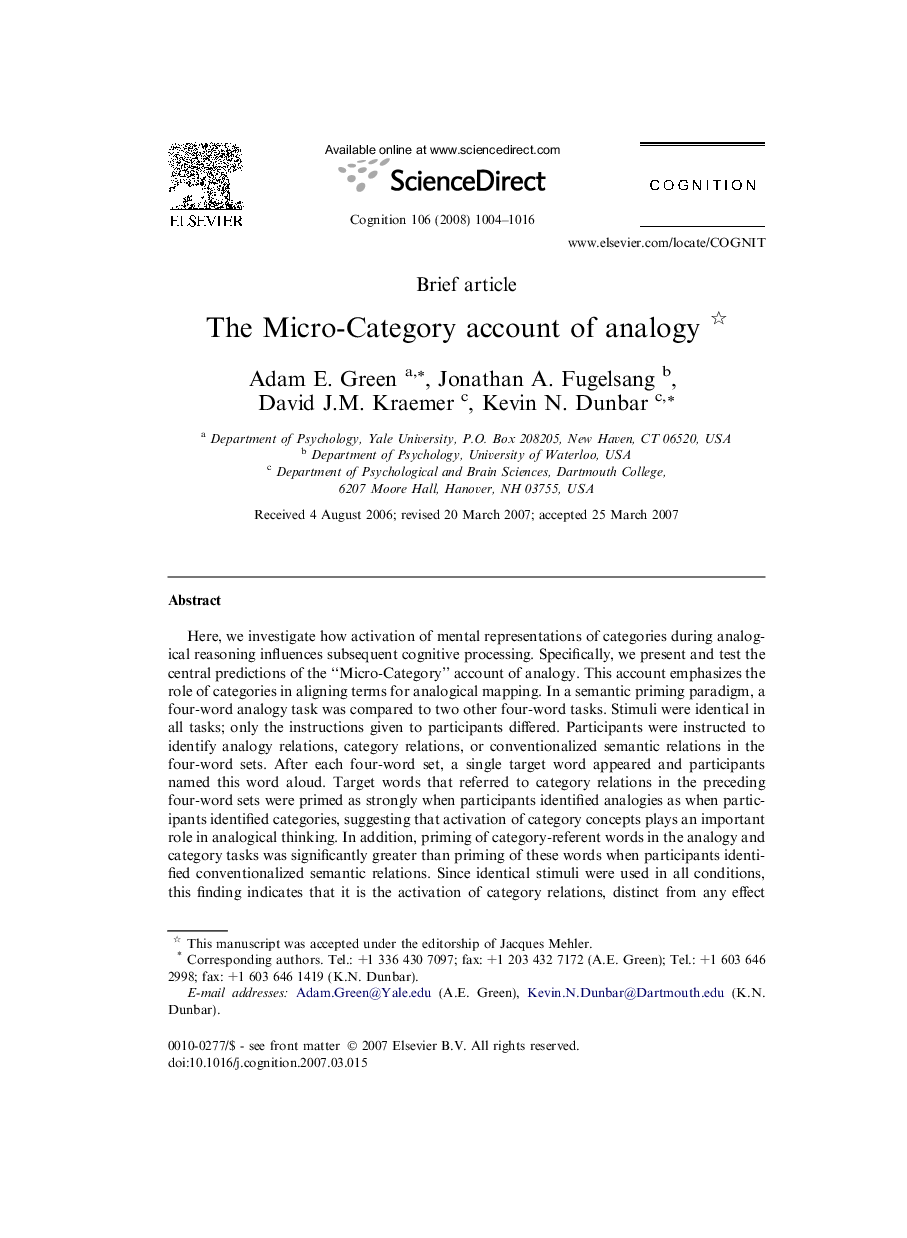 The Micro-Category account of analogy 